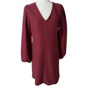 Madewell Burgundy Long Sleeve V-Neck Shift Dress Size M‎